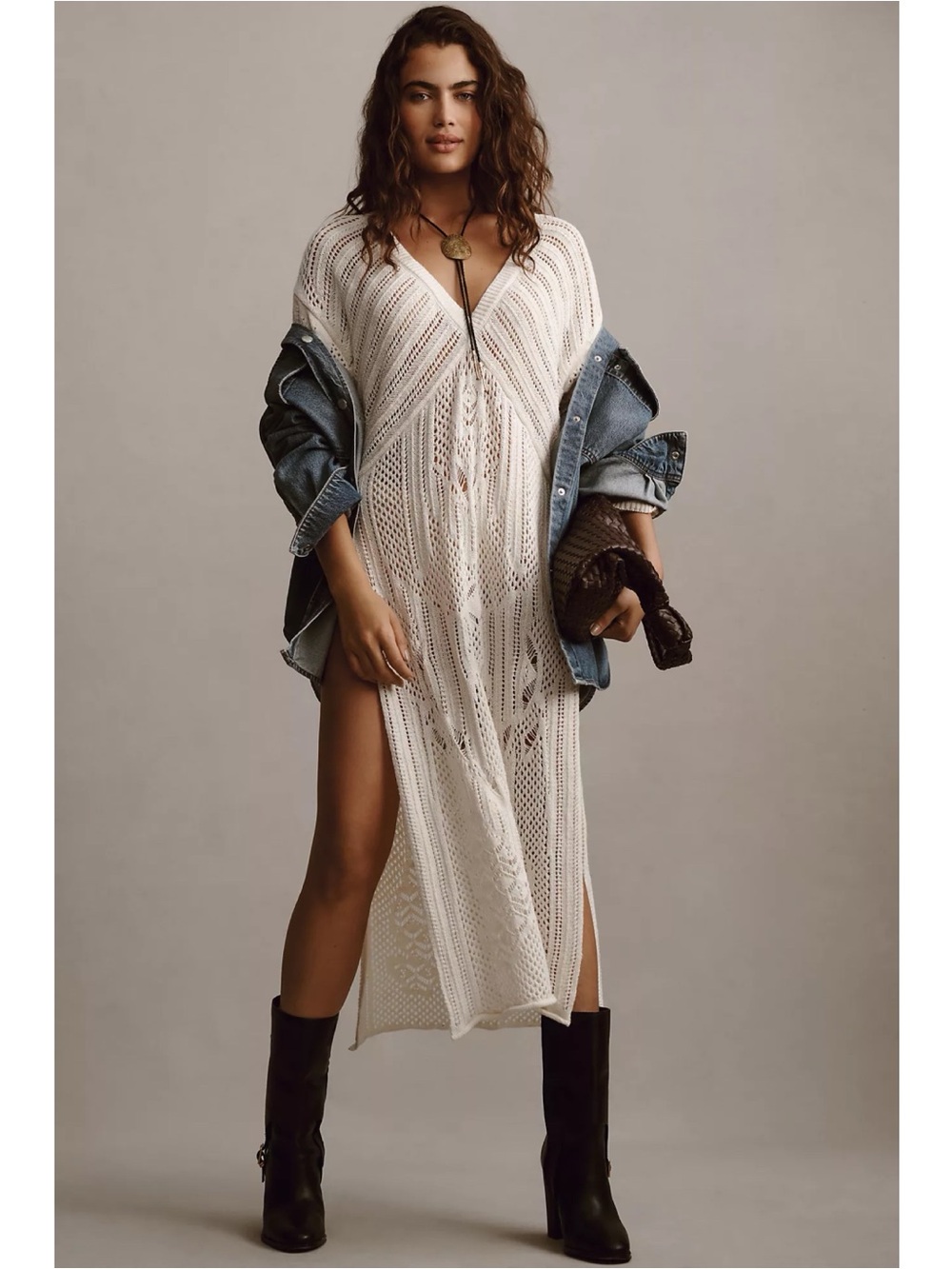 By Anthropologie Open-Stitch Side-Slit Tunic Sweater